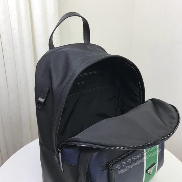 prada男包 普拉達專櫃2020爆款 2VZ066 Prada新款雙肩包 Prada男士後背包 黑+深藍+綠  pyd2040